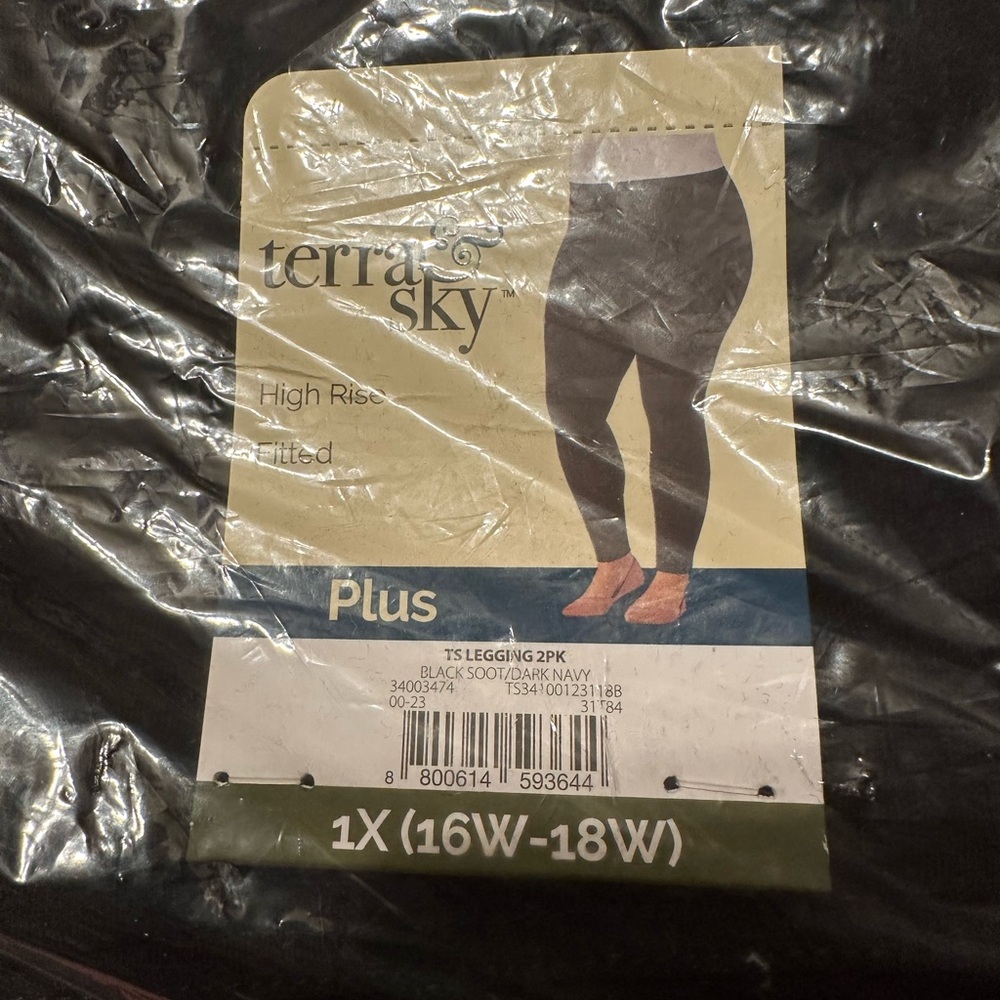 NIP Terra & Sky Plus Size High-Rise Leggings in Black and Navy blue Pants